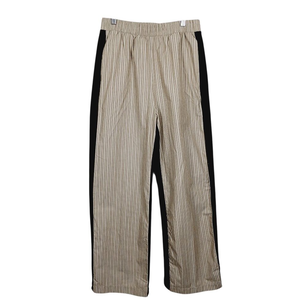 Zara, Mixed Media Pull On Pants (M) Stretch Waist Deep Navy/Khaki & White Stripe